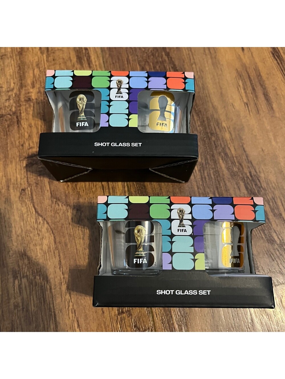 New FIFA Official World Cup Lot of Shot Glasses 2 x 2 Pack NIB